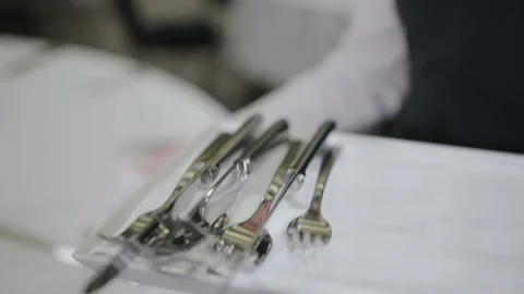 A waiter sets the table Stock Footage 170647215