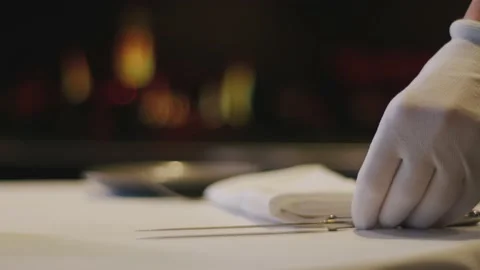 A waiter sets the table Stock Footage 223912800