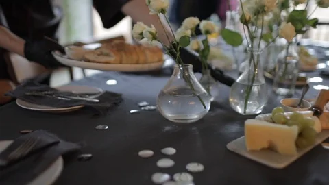 The waiter sets the table in a restaurant Stock Footage 124331674