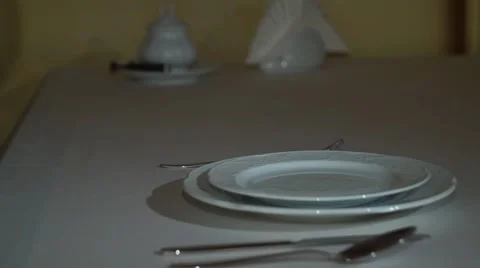Waiter Setting Formal Dinner Table Stock Footage 55551582