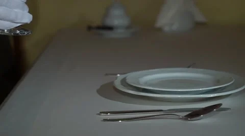 Waiter Setting Formal Dinner Table Stock Footage 55551585