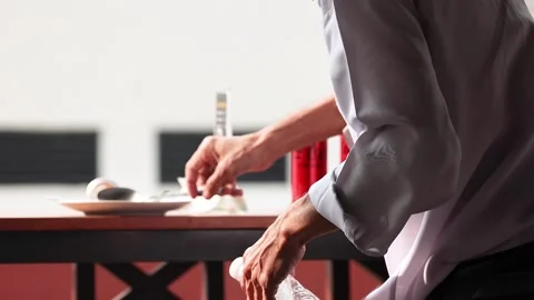 Waiter Setting Table in Bangkok Stock Footage 304940500
