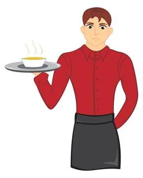 Waiter with soup Stock Illustration