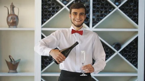 The waiter spills the champagne Stock Footage 78607553
