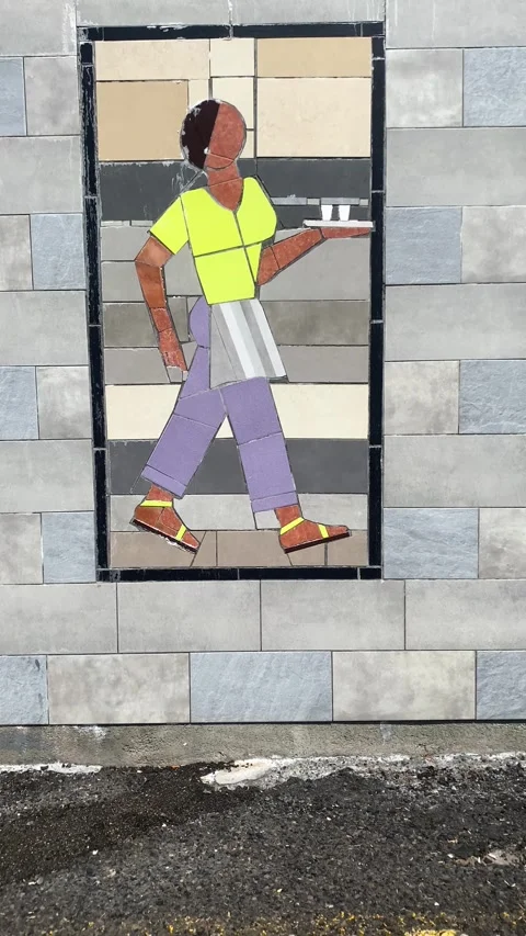 Waiter. Tile on the wall. Vertical video  Stock Footage 286119516