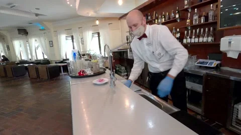 Waiter at the time of the pandemic Stock Footage 140514714