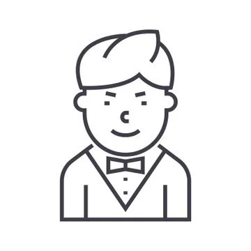 Waiter vector line icon, sign, illustration on background, editable strokes Stock Illustration