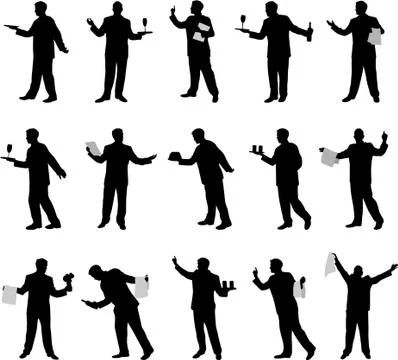 Waiter vector silhouettes Illustrazione stock