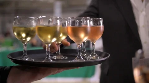 Waiter with Wine Slow Motion Video stock 104047658