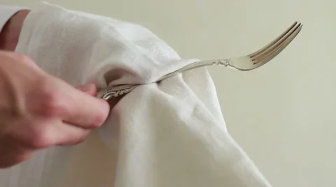 Waiter wiping a fork Stock Footage 64621243