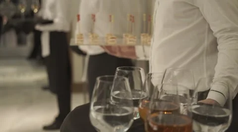 Waiters Offer Drinks and Snacks Stock Footage 65199235