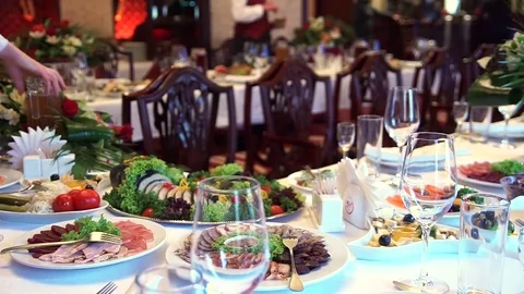 The waiters served table. Video stock 74761738