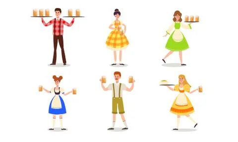 Waiters in uniform serving beer drinks vector illustration Stock Illustration