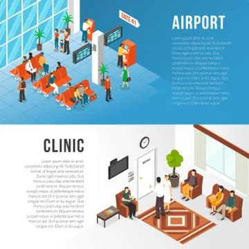 Waiting Area Banners Set Illustration