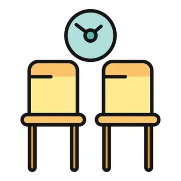 Waiting area chairs under clock displaying time Stock Illustration