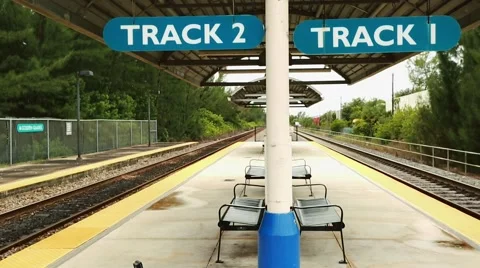 Waiting area at outdoor train station Stock Footage 56224662