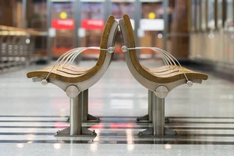 Waiting area at train station. Empty chairs in rest area Stock Photos