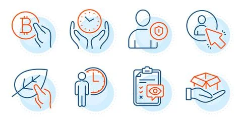 Waiting, Bitcoin pay and Security icons set. Eye checklist, Hold box and User イラスト素材