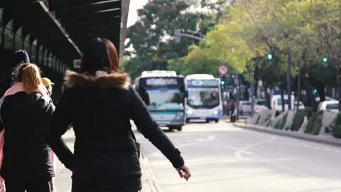 Waiting for the Bus Stock Footage 134206005
