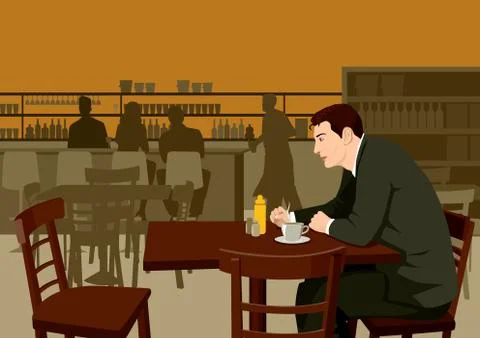 Waiting At Cafe Stock Illustration