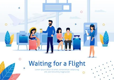 Waiting for Flight in Airport Flat Vector Banner Stock Illustration