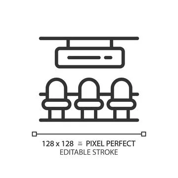 Waiting hall pixel perfect linear icon Stock Illustration