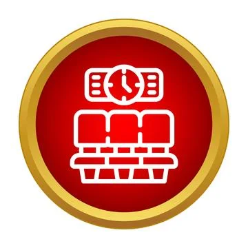 Waiting hall seating with analog clock display icon Stock Illustration