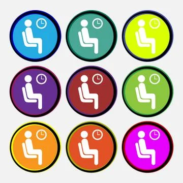 Waiting icon sign. Nine multi colored round buttons. Stock Illustration