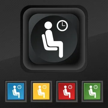 Waiting icon symbol. Set of five colorful, stylish buttons on black texture for 스톡 일러스트