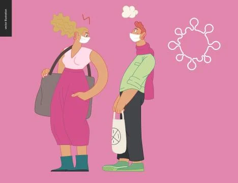 Waiting in line coronavirus Stock Illustration