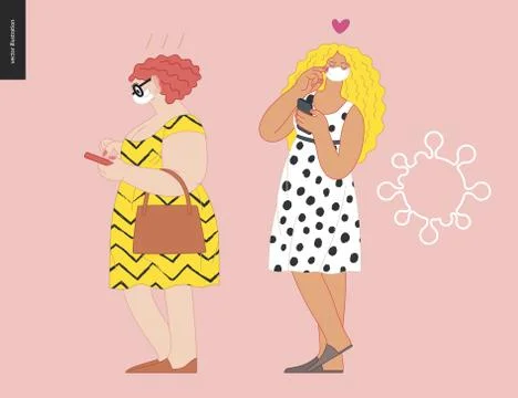 Waiting in line coronavirus Stock Illustration