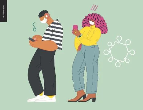 Waiting in line coronavirus Stock Illustration