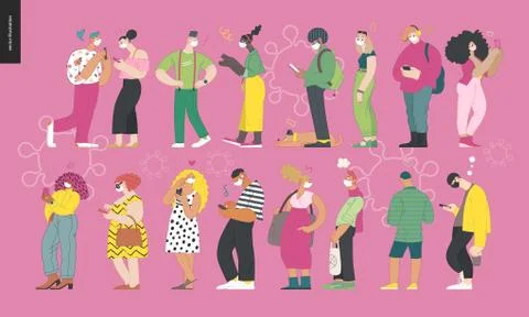Waiting in line coronavirus Stock Illustration