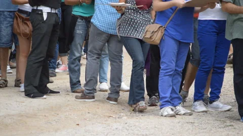 Waiting In Line In The Dirt Stock Footage 55393432