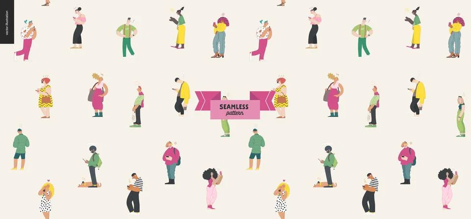 Waiting in line, seamless pattern Stock Illustration