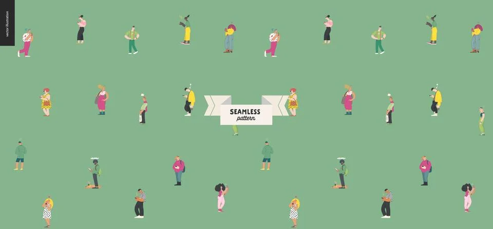 Waiting in line, seamless pattern Stock Illustration