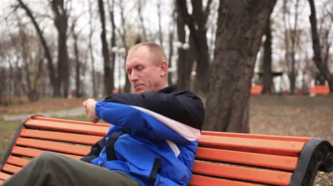Waiting  man on  bench Stock Footage 32674747