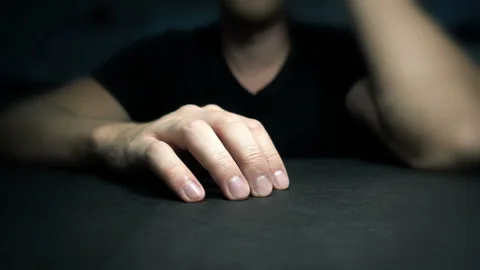 Waiting Man in Slow Motion. Hand Finger Tapping on black background Stock-Footage 102172492