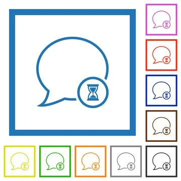 Waiting message outline flat framed icons Stock Illustration