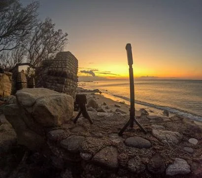 Waiting to record the sunset Foto stock