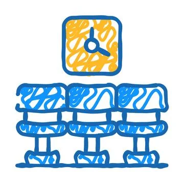 Waiting room clock icon doodle illustration Stock Illustration