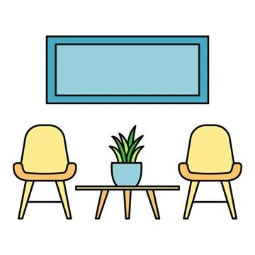 Waiting room interior with chairs, table, and plant illustration 库存插图