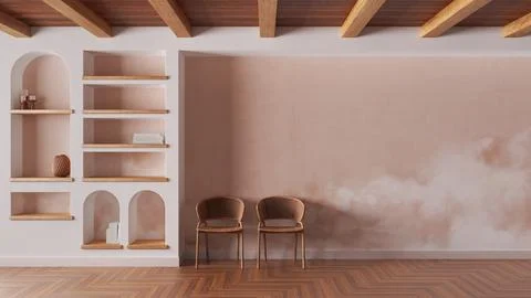 Waiting room interior design in white and orange tones with copy-space. Woo.. Stock Illustration