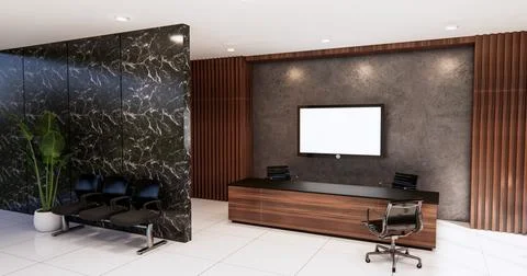 Waiting room interior on office design.3D rendering Stock Illustration