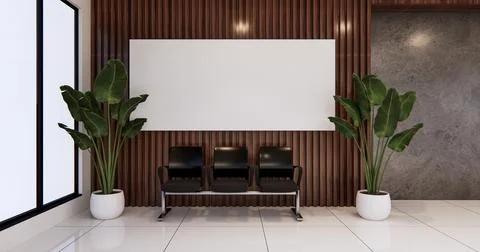 Waiting room interior on office design.3D rendering Illustrazione stock