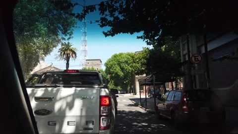 Waiting scene concept inside a car, driving POV waiting behind a big ford Van Stock Footage 327691394
