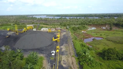 Waiting for ships to arrive for barging activities in coal mining Stock Footage 241554728