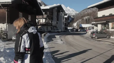 Waiting for a skibus  Stock Footage 46127935