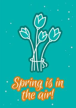 Waiting for spring postcard with linear glyph icon Stock Illustration