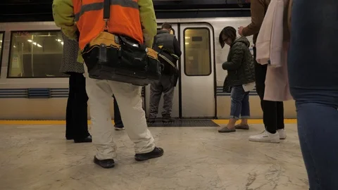 Waiting For Subway Train To Open Doors Stock Footage 121165559